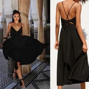 Zara black linen and viscose maxi dress with bow at the back XS